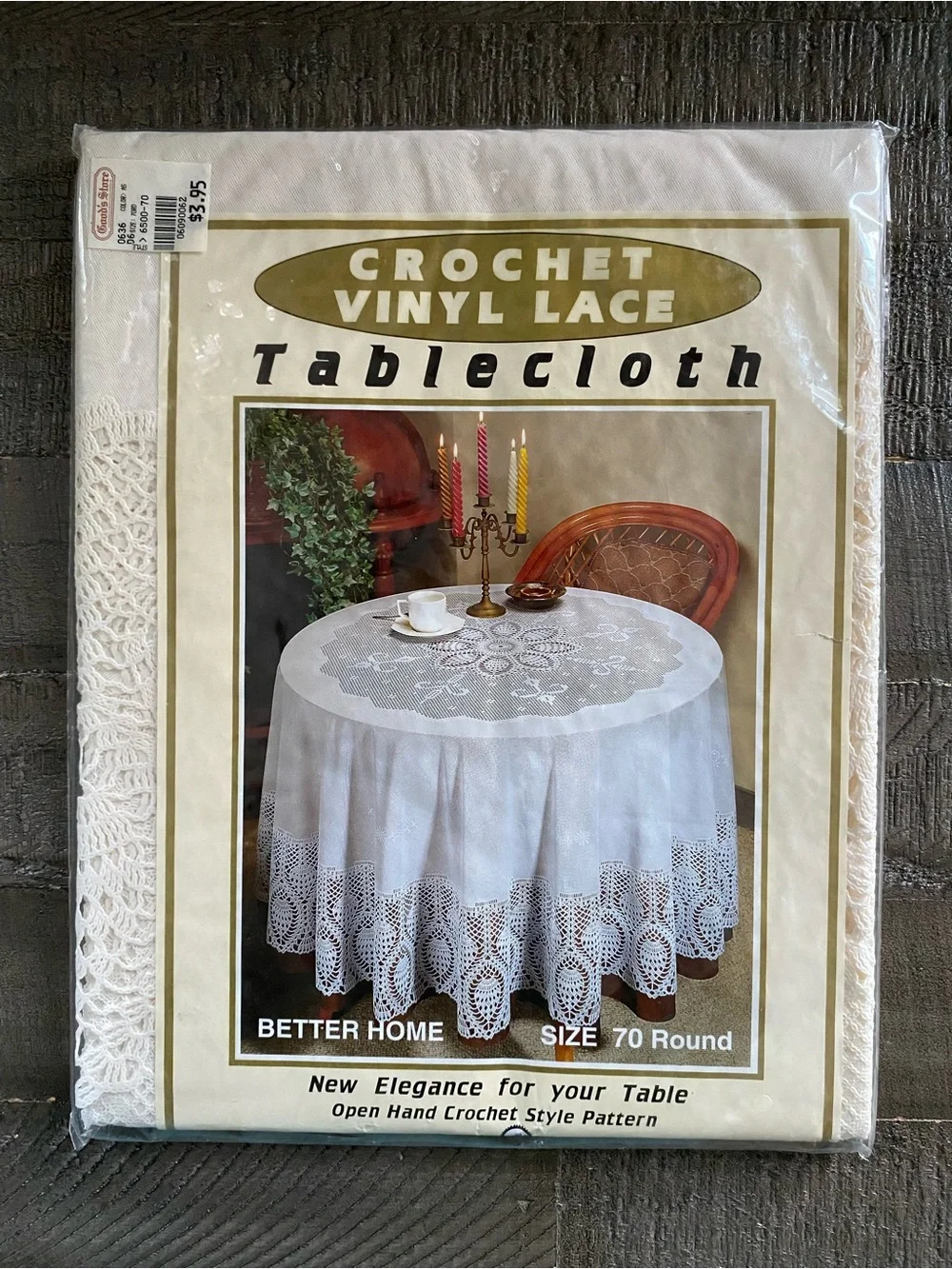 Vintage Better Home White Crochet Vinyl Lace Tablecloth 70